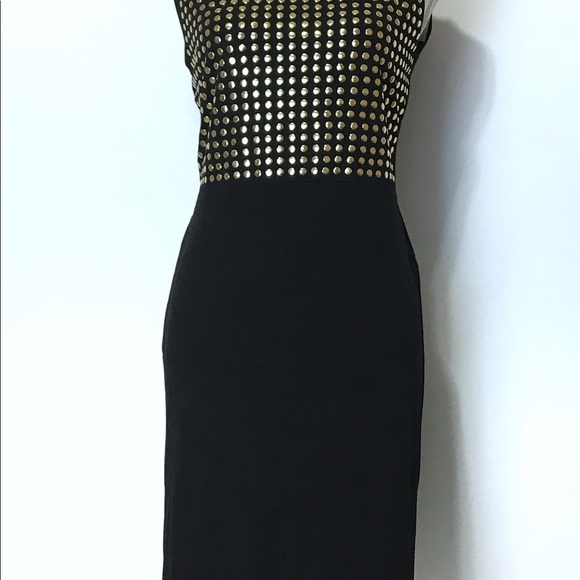 Carmen Marco Valvo Black Gold Studded Dress - Picture 6 of 8